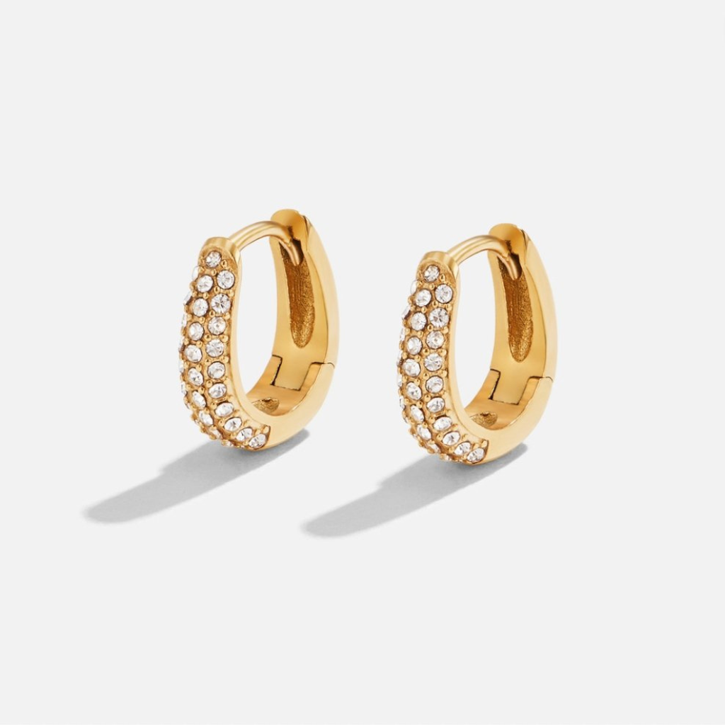 Gold Hoop Earrings with Crystal Stone Detail