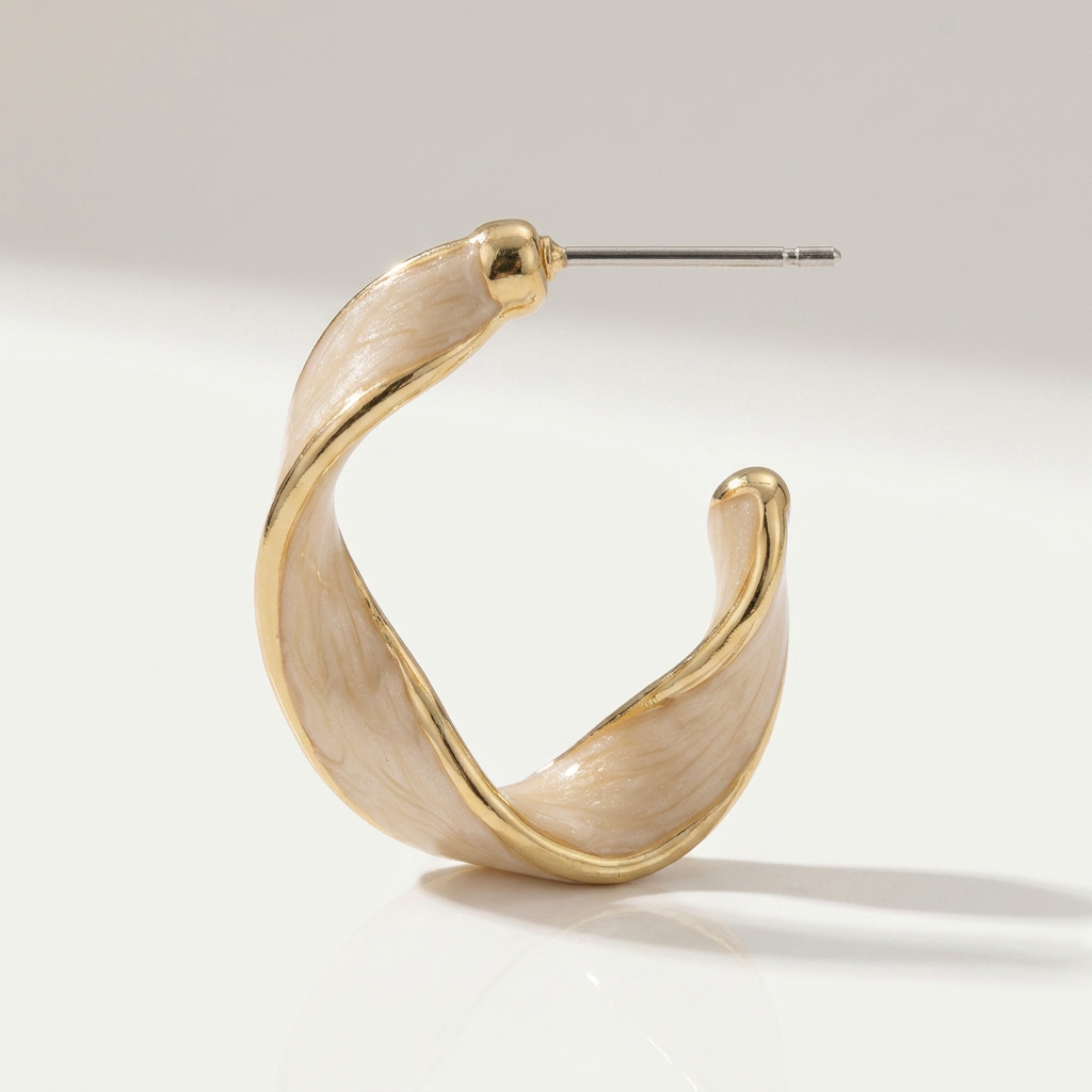 Gold Twist Hoop Earrings with Pink Mother of Pearl