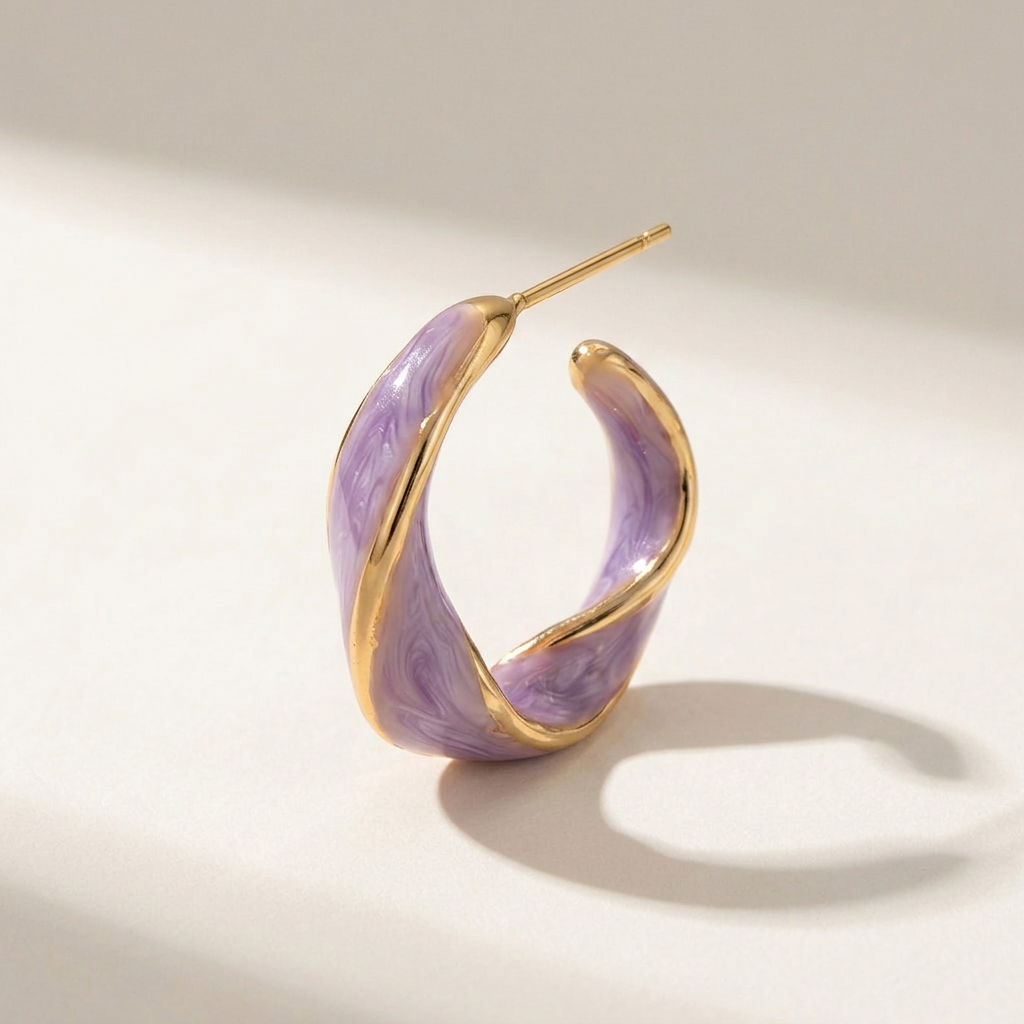 Gold Twist Hoop Earrings with Pink Mother of Pearl