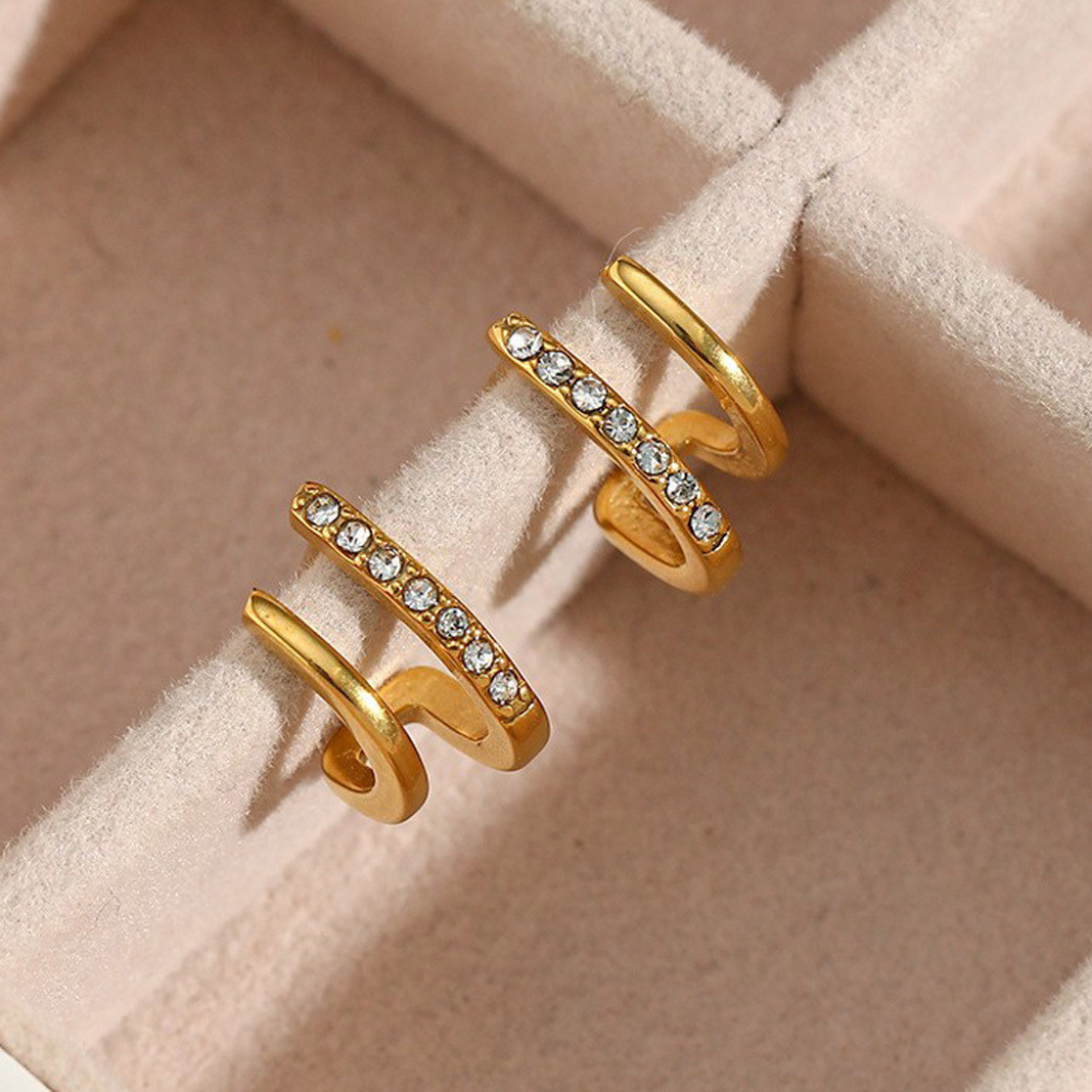 Gold Plated Drop Earrings with Double Curve Crystal Bar