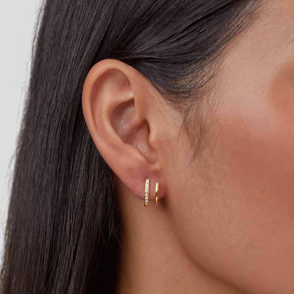 Gold Plated Drop Earrings with Double Curve Crystal Bar