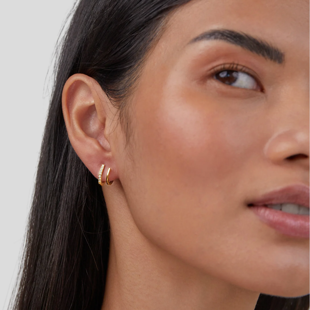 Gold Plated Drop Earrings with Double Curve Crystal Bar