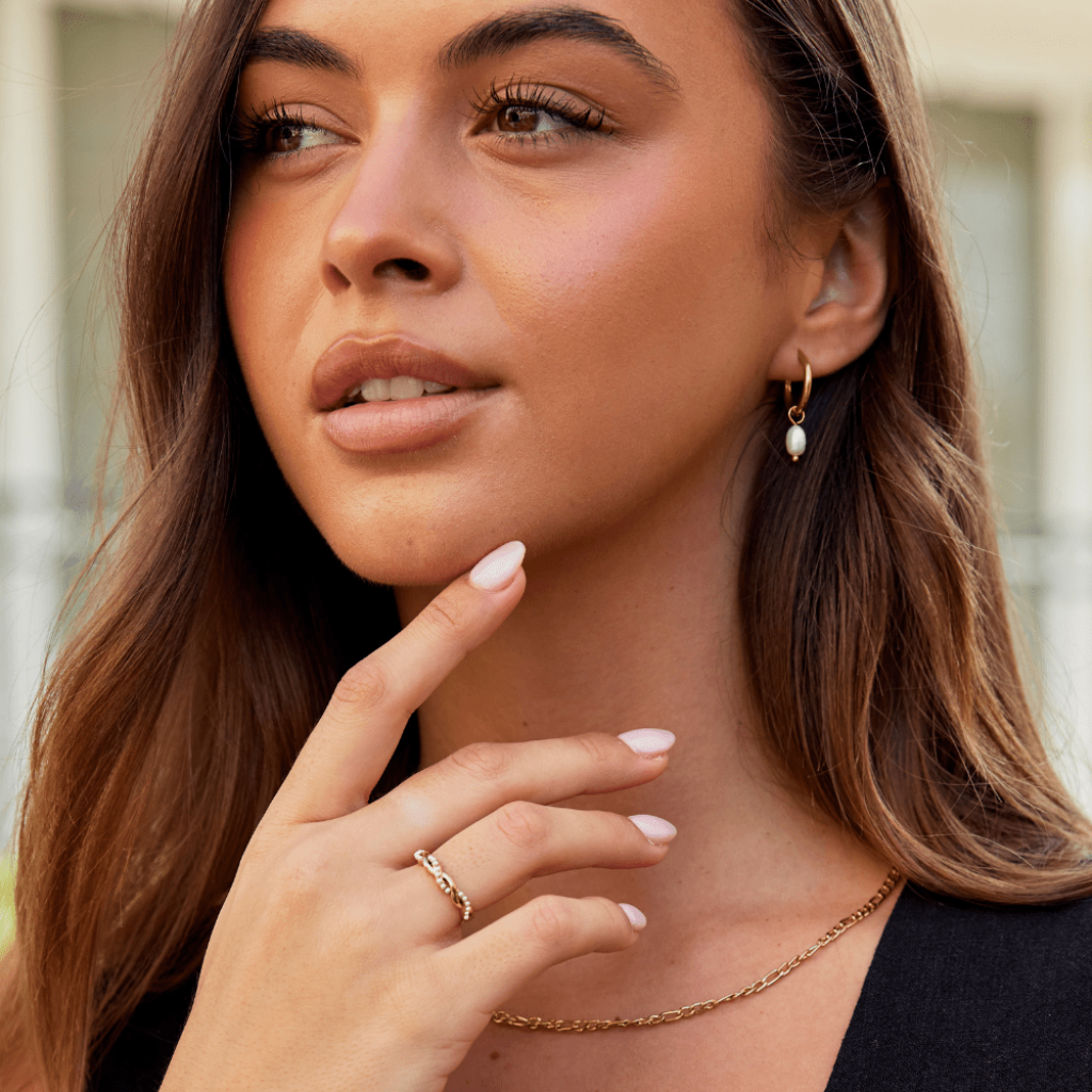 Gold Hoop Earrings with Freshwater Pearl Drop