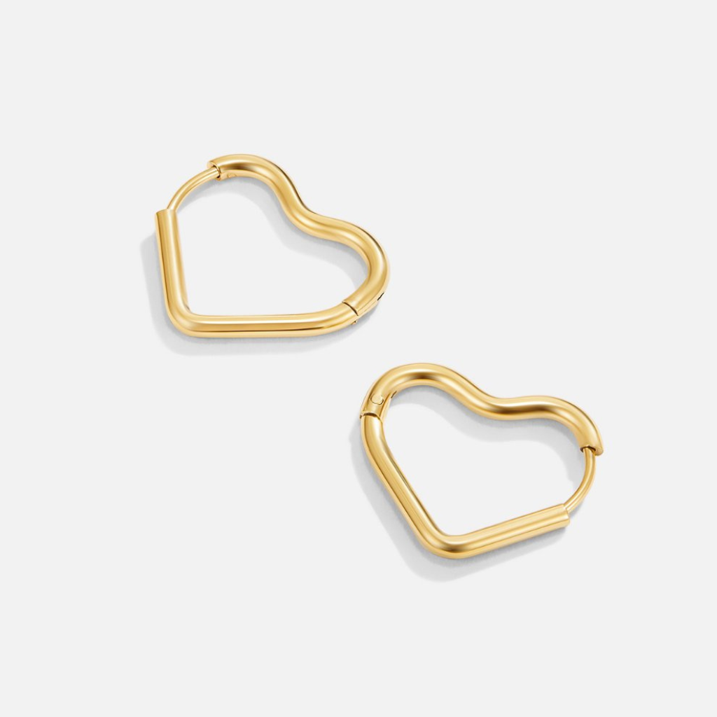 Gold Hoop Earrings with Heart Detail