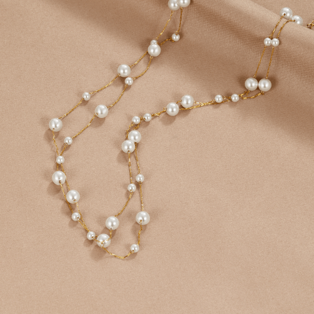 Gold Plated Layered Necklace with Mixed Pearls