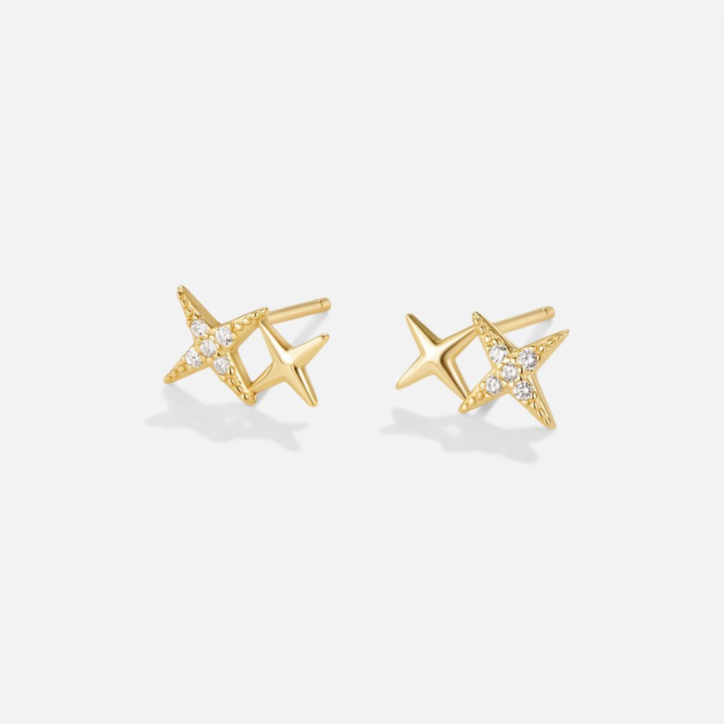 Gold Stud Earrings with Geometric Star Design