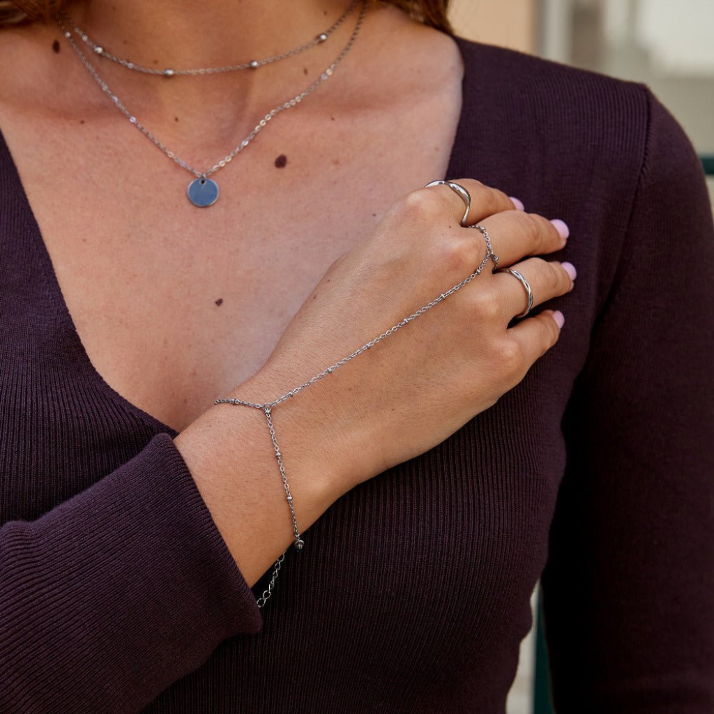 Hand Chain Bracelet with Minimal Bead Details