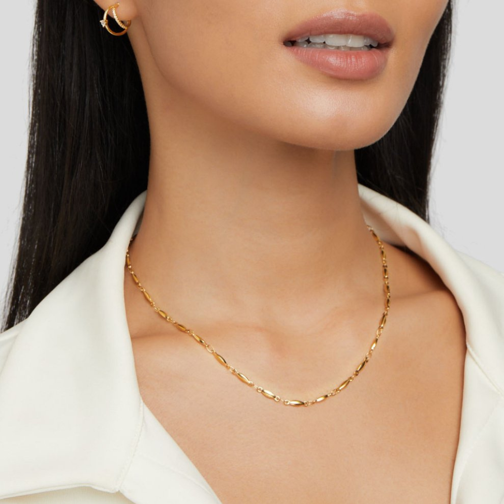 Gold Plated Chain Necklace with Elongated Links