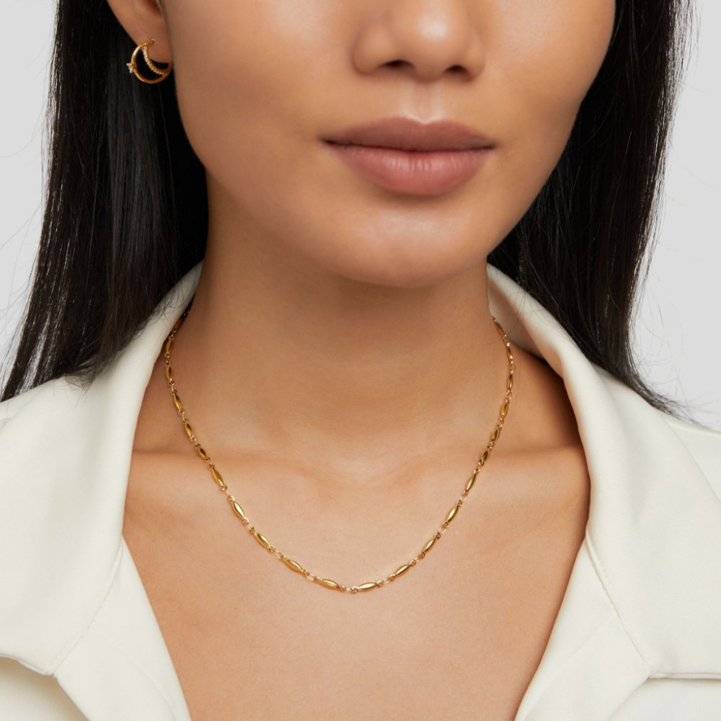 Gold Plated Chain Necklace with Elongated Links