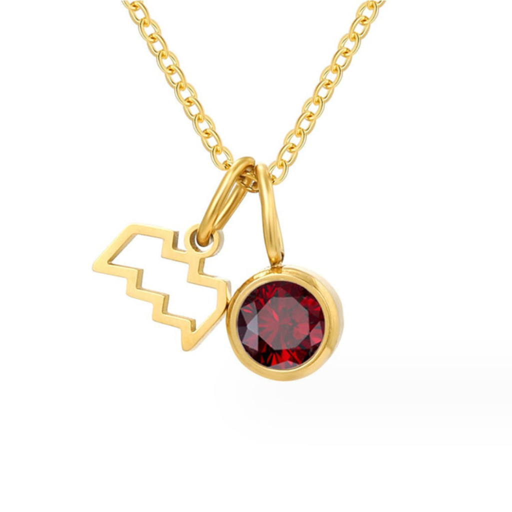 Zodiac Necklace with Birthstone Charm