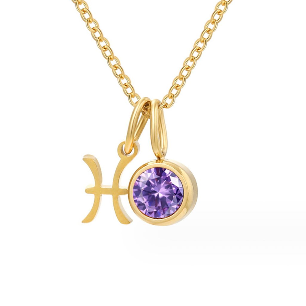 Zodiac Necklace with Birthstone Charm