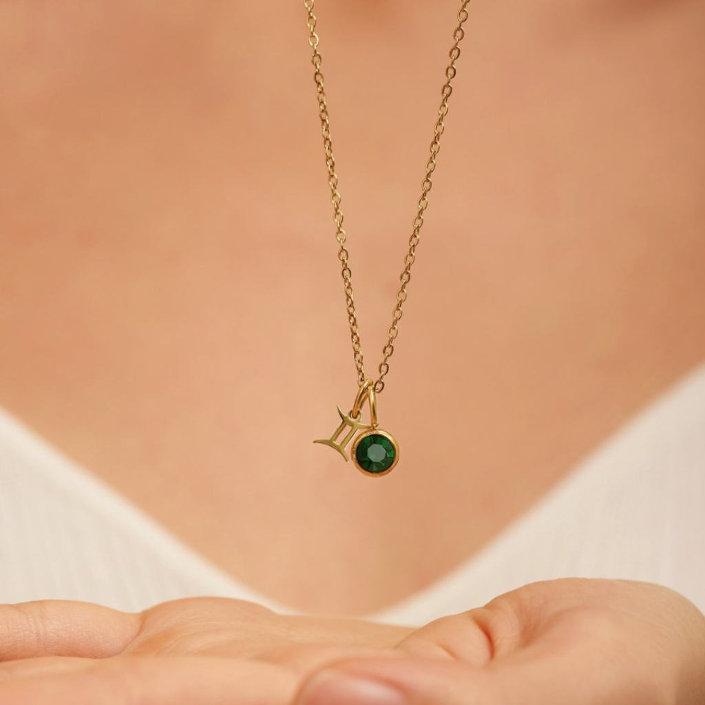 Zodiac Necklace with Birthstone Charm