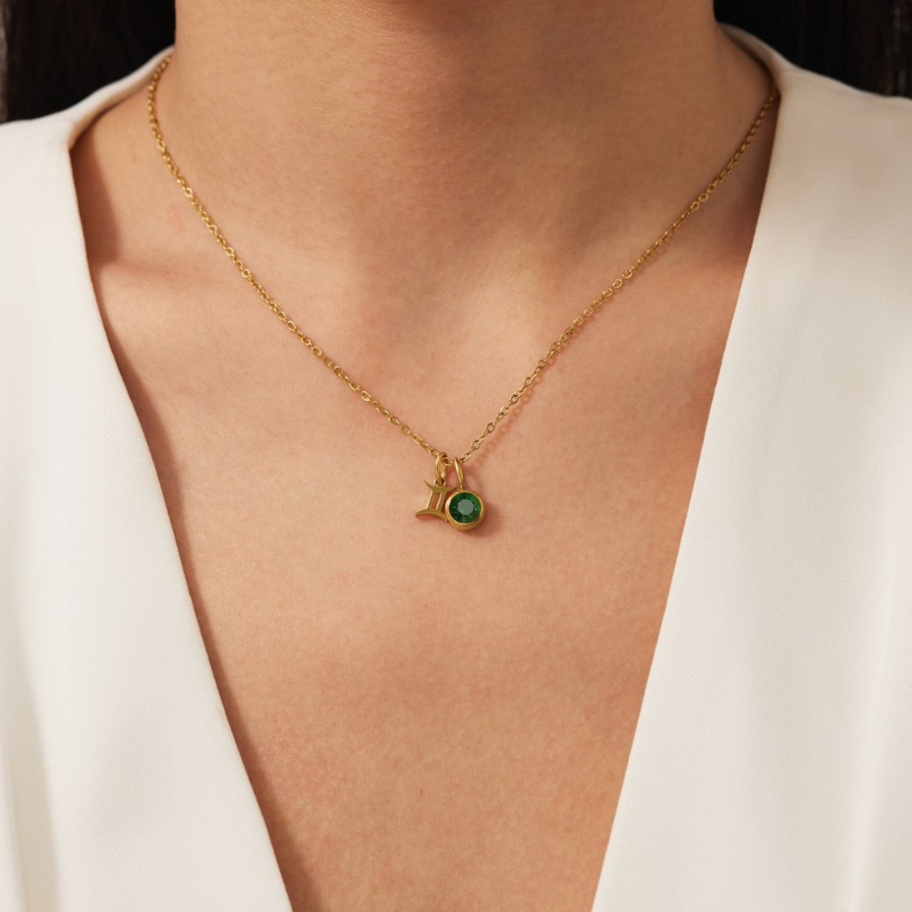 Zodiac Necklace with Birthstone Charm