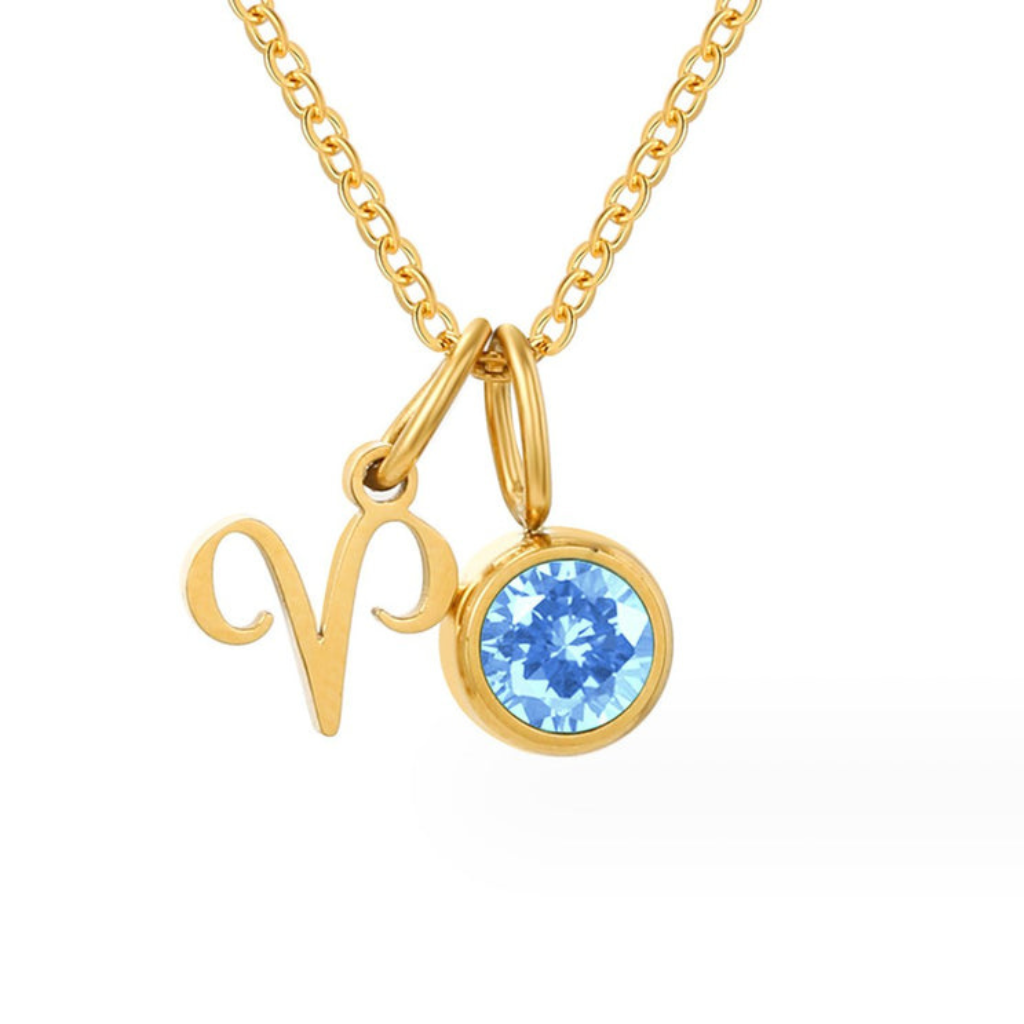 Zodiac Necklace with Birthstone Charm