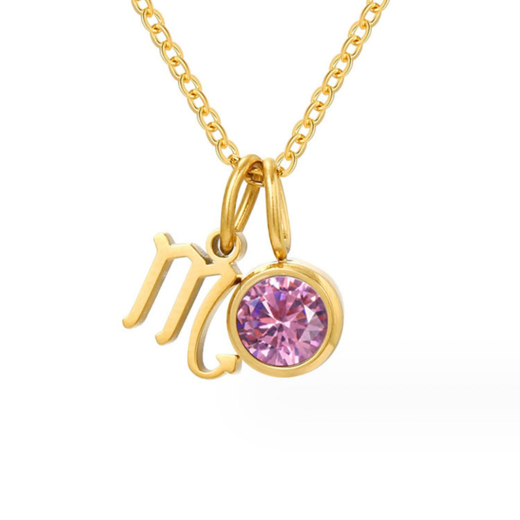 Zodiac Necklace with Birthstone Charm