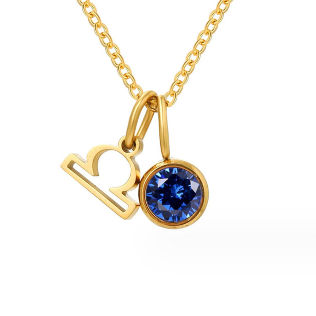 Zodiac Necklace with Birthstone Charm