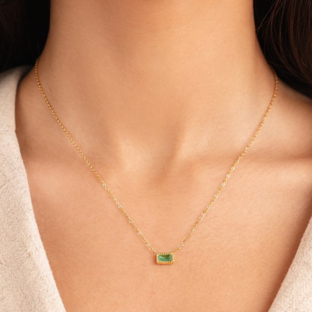Birthstone Necklace with Baguette Crystal