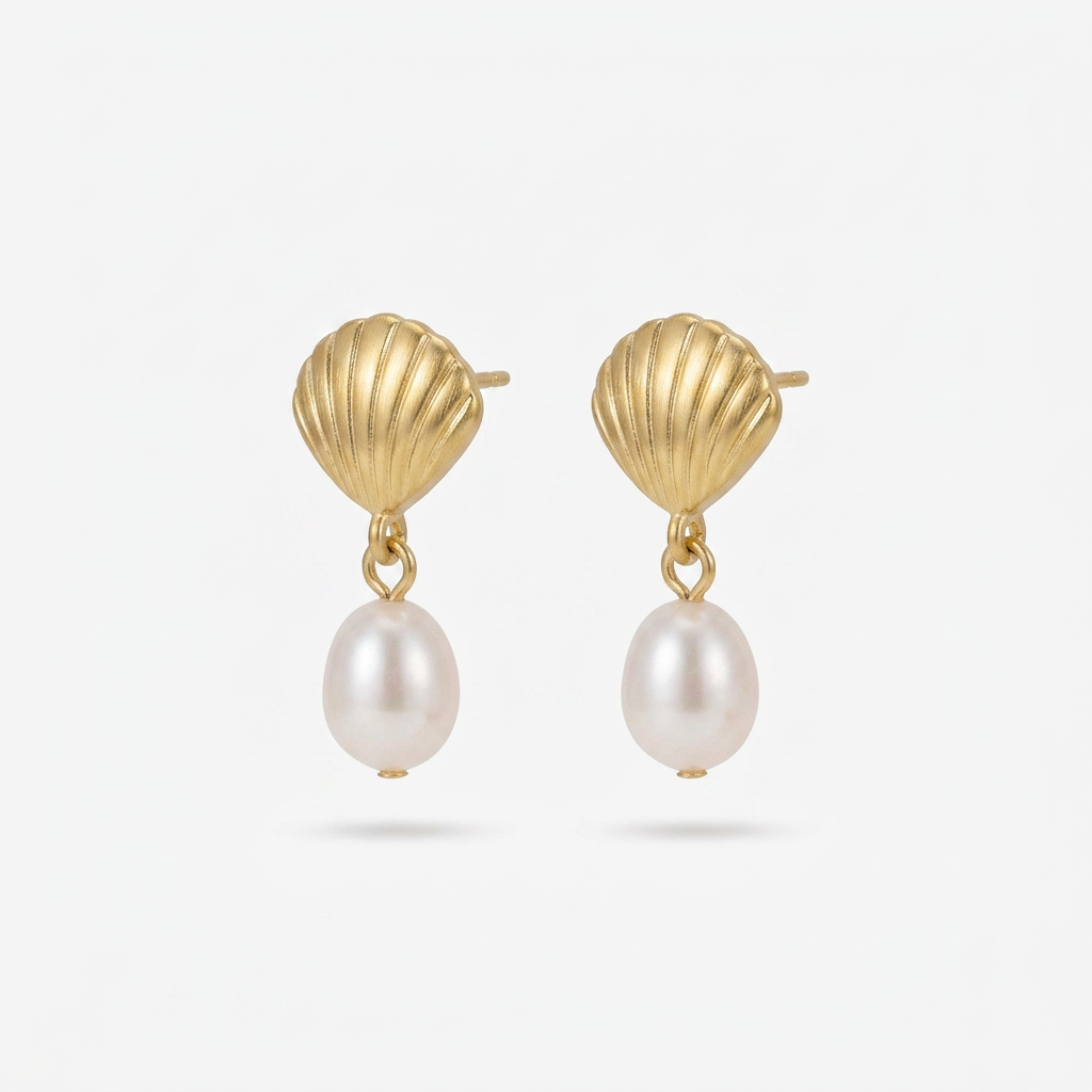 Shell and Starfish Drop Earrings with Freshwater Pearl