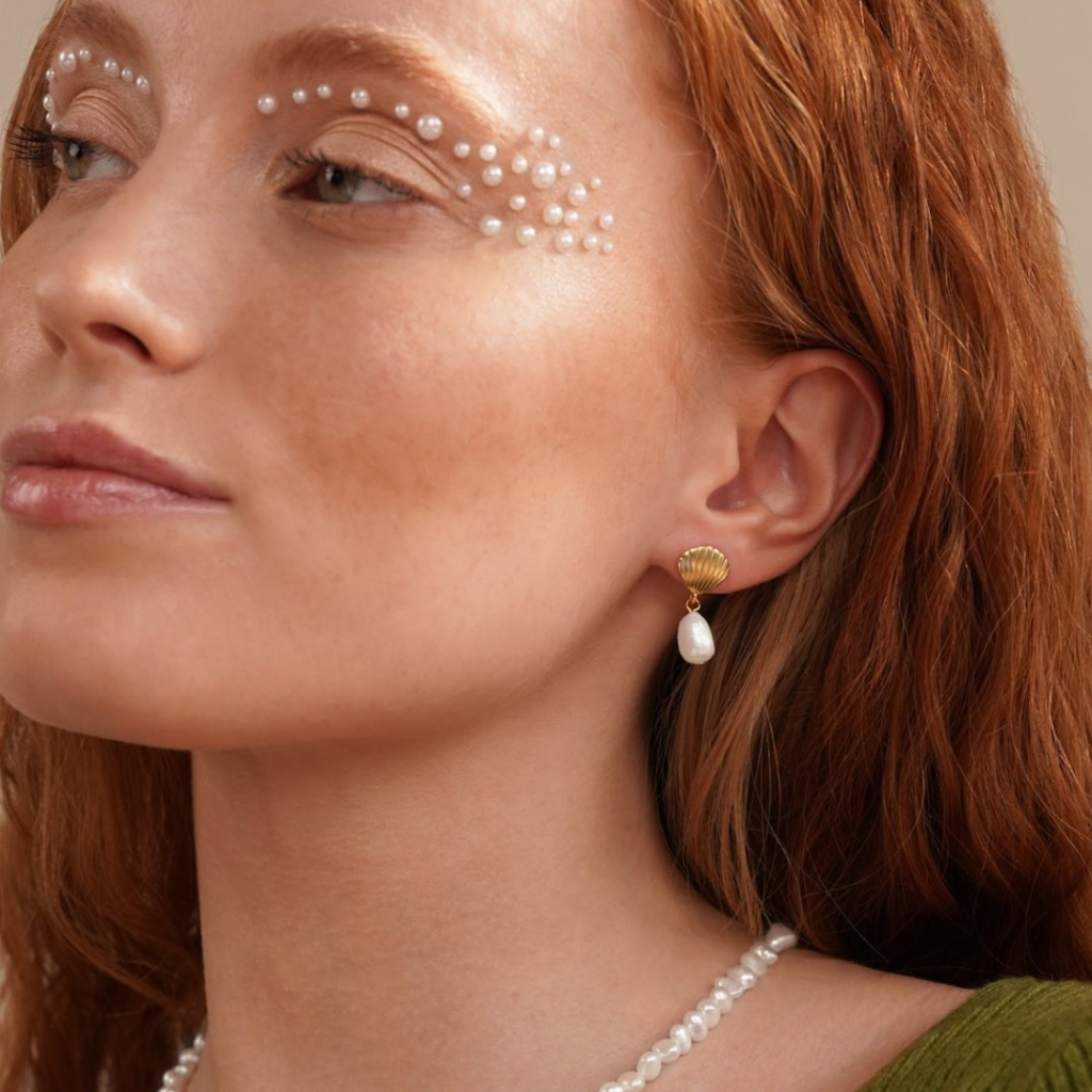 Shell and Starfish Drop Earrings with Freshwater Pearl