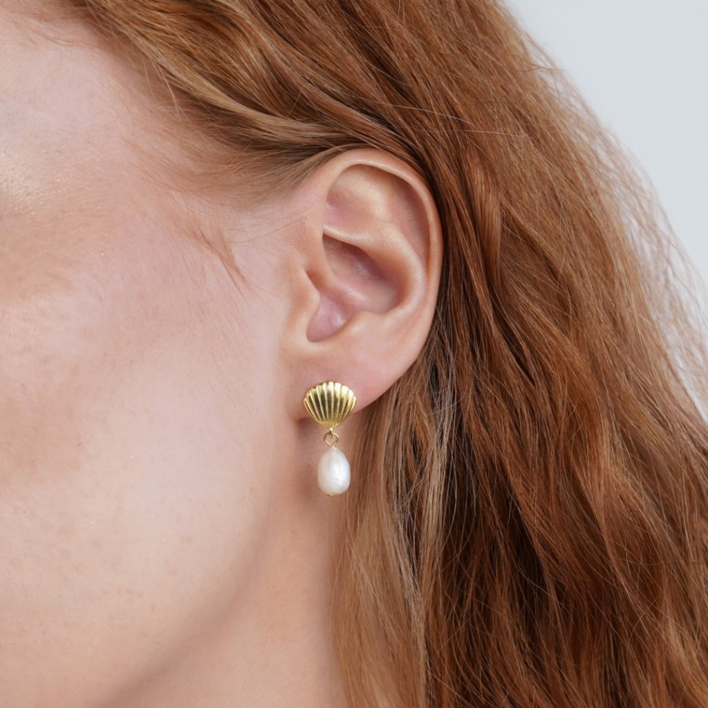Shell and Starfish Drop Earrings with Freshwater Pearl