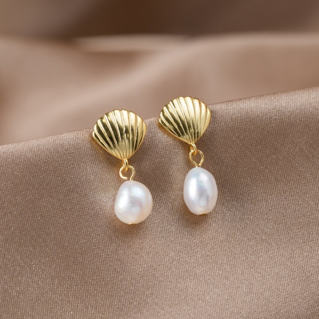 Shell and Starfish Drop Earrings with Freshwater Pearl
