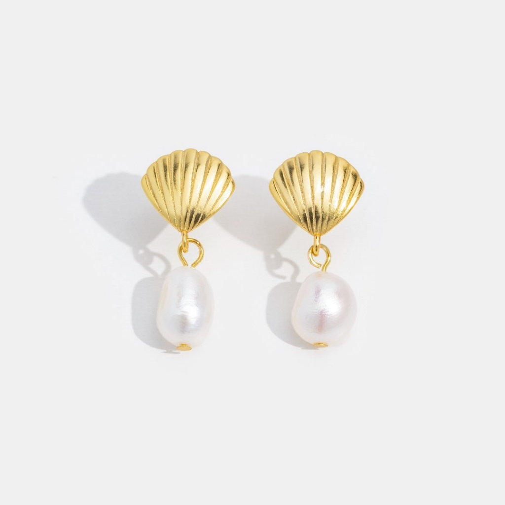 Shell and Starfish Drop Earrings with Freshwater Pearl