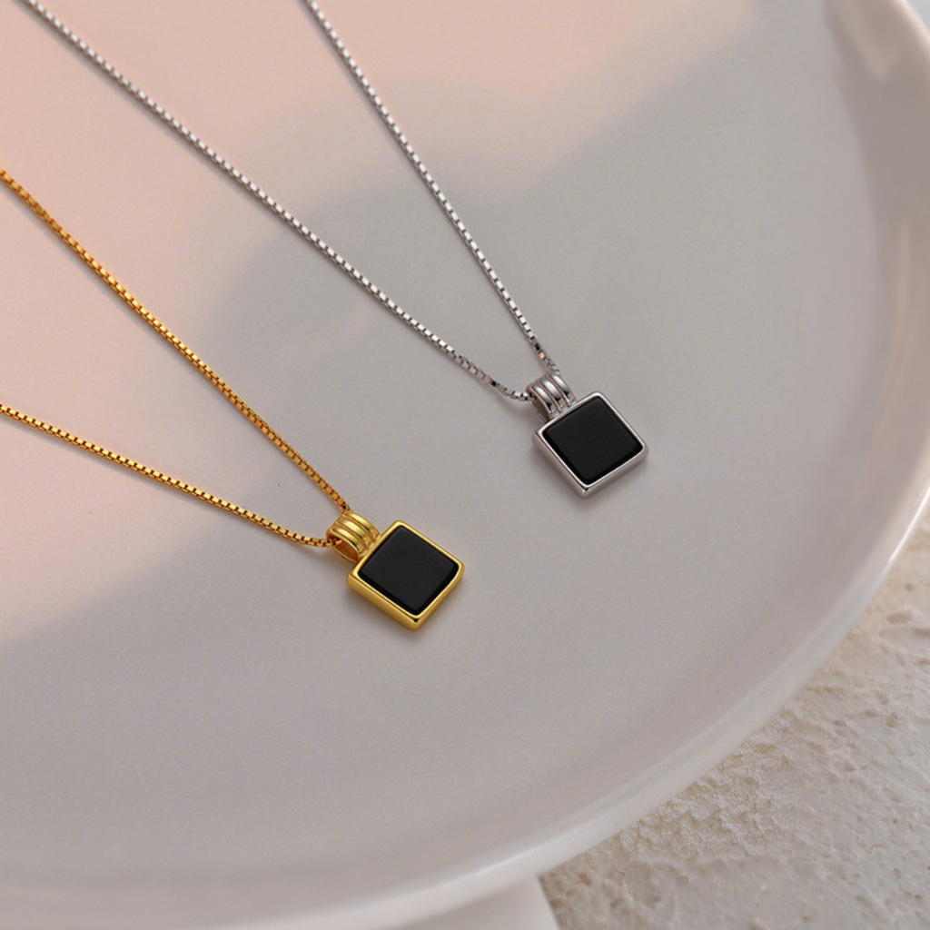 Pendant Necklace with Black Square Stone