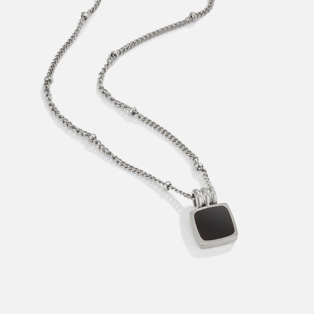 Pendant Necklace with Black Square Stone