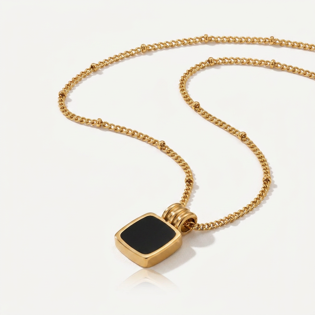 Pendant Necklace with Black Square Stone