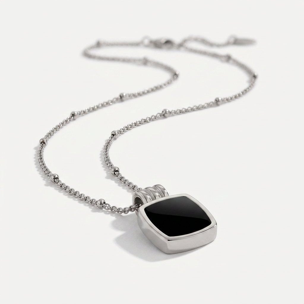 Pendant Necklace with Black Square Stone