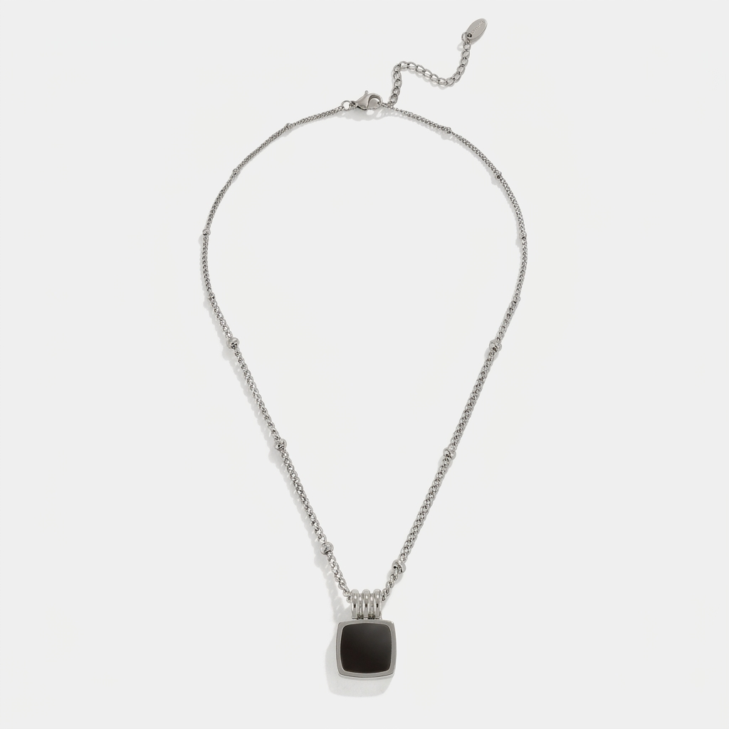 Pendant Necklace with Black Square Stone