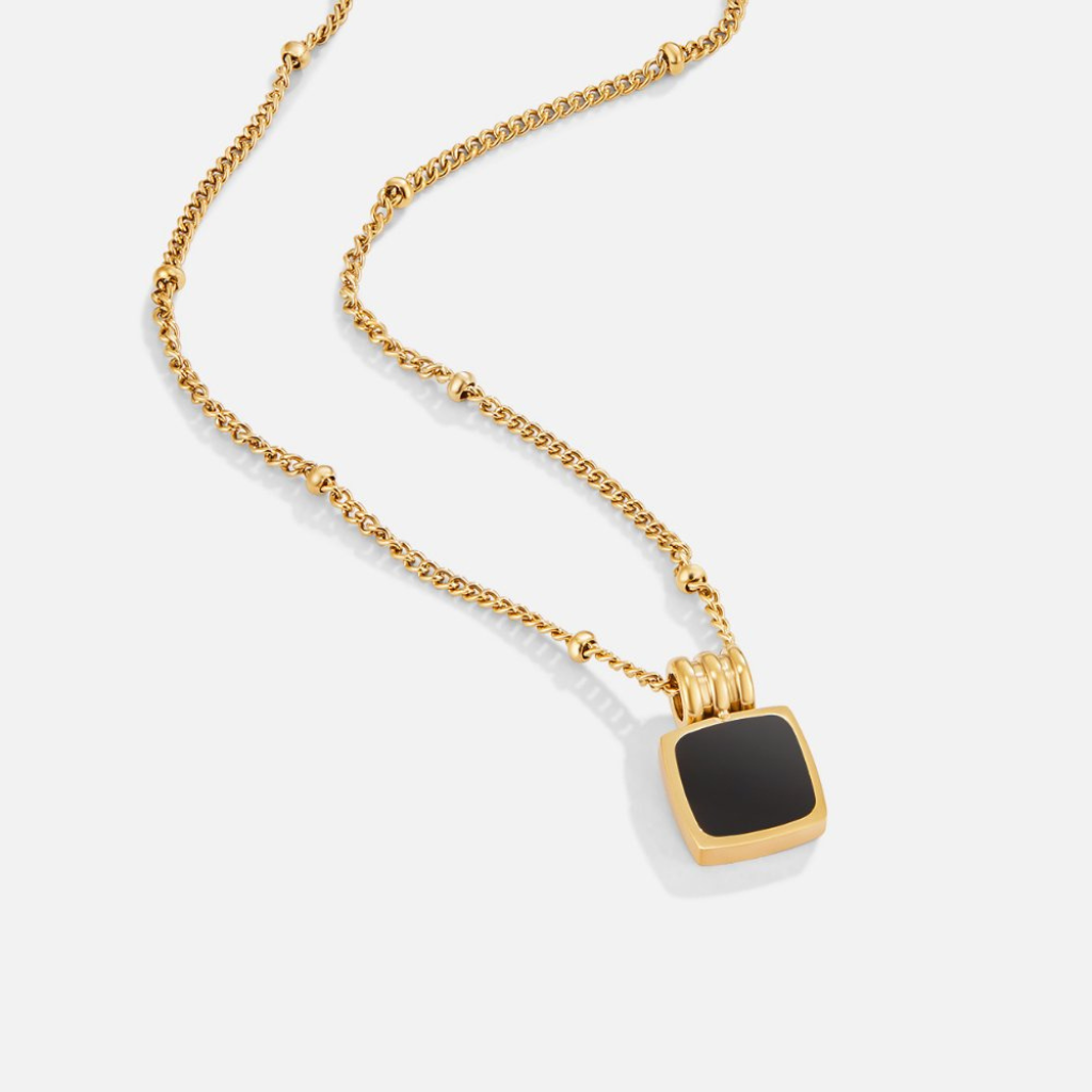 Pendant Necklace with Black Square Stone