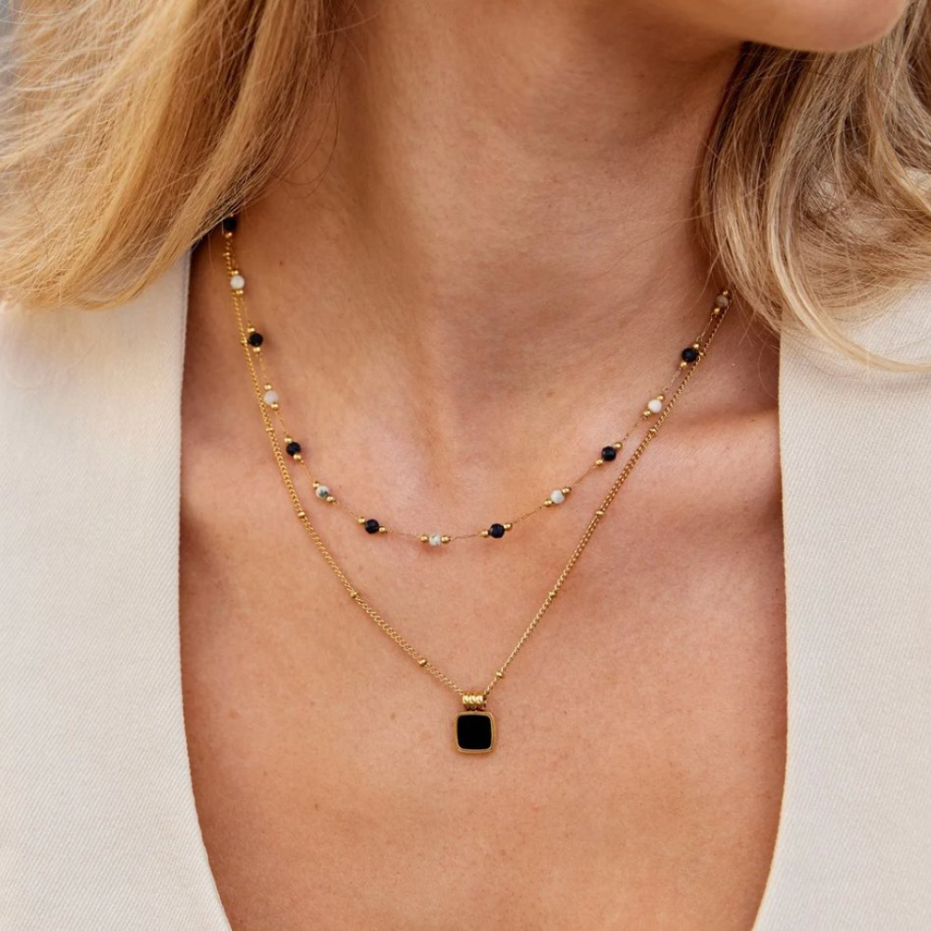 Pendant Necklace with Black Square Stone