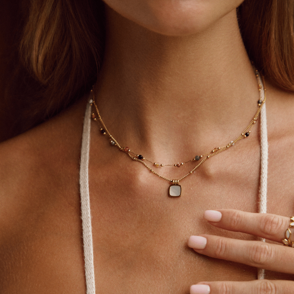 Beaded Necklace with Natural Stone Accents