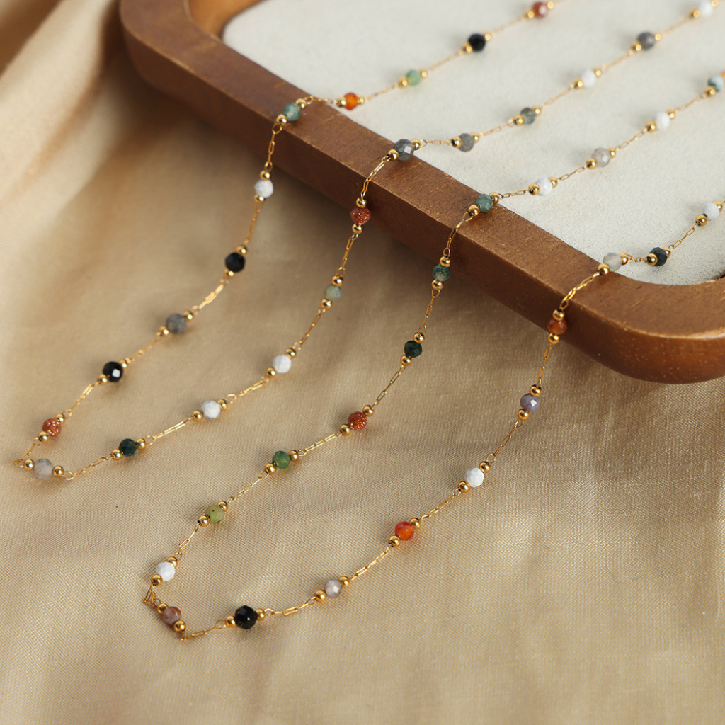 Beaded Necklace with Natural Stone Accents