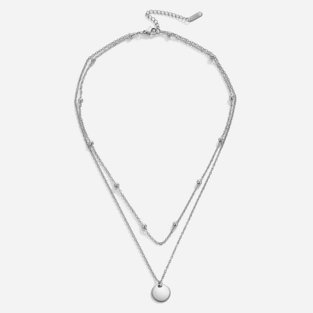 Layered Necklace with Disc Pendant and Beaded Chain