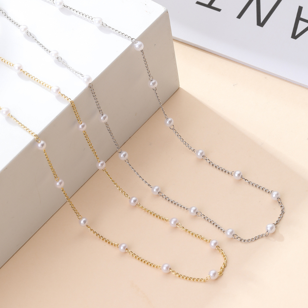 Pearl Chain Necklace with Spaced Beads