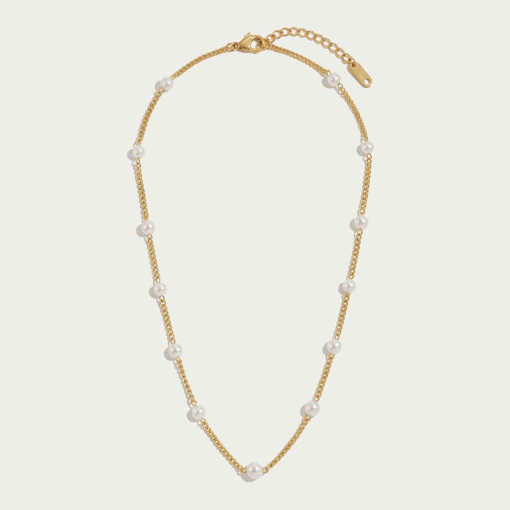 Pearl Chain Necklace with Spaced Beads