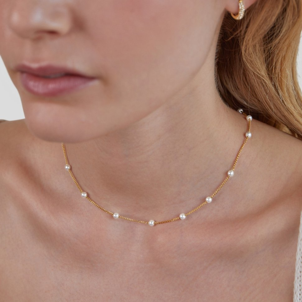 Pearl Chain Necklace with Spaced Beads