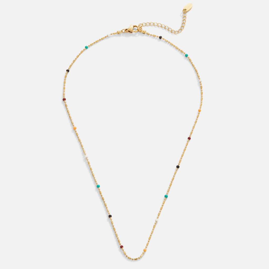 Gold-tone Multi-Colored Statement Necklace with Beaded Chain Design