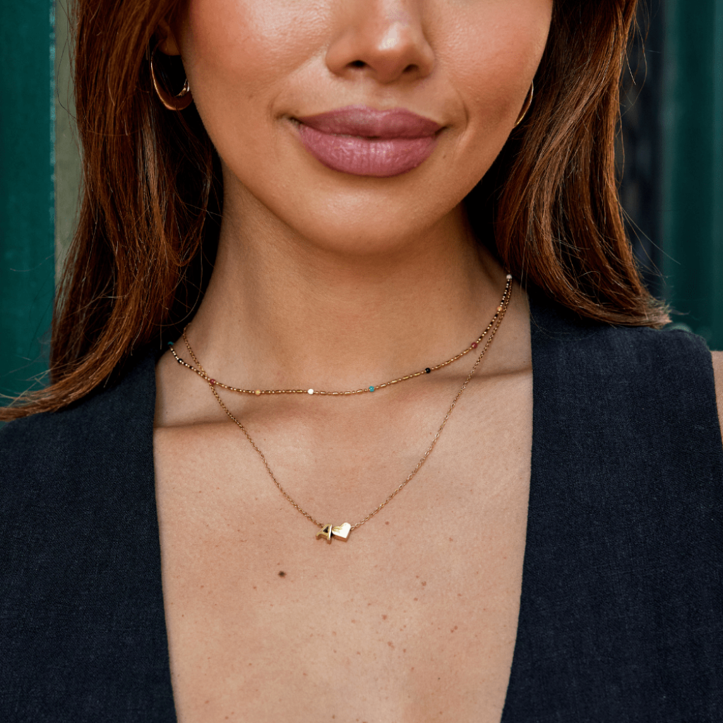 Gold-tone Multi-Colored Statement Necklace with Beaded Chain Design