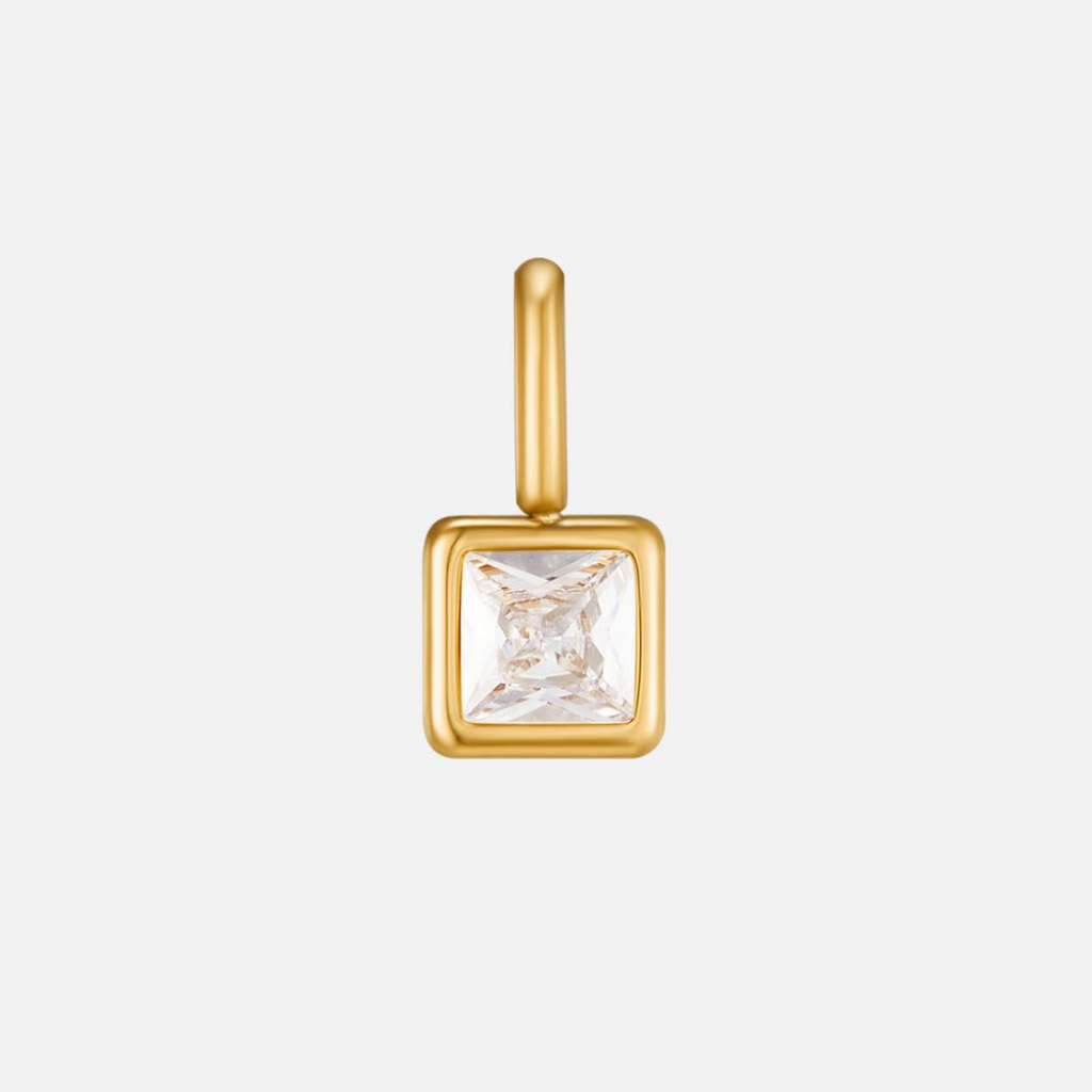 Gold Tone Square Pendant Birthstone Necklace