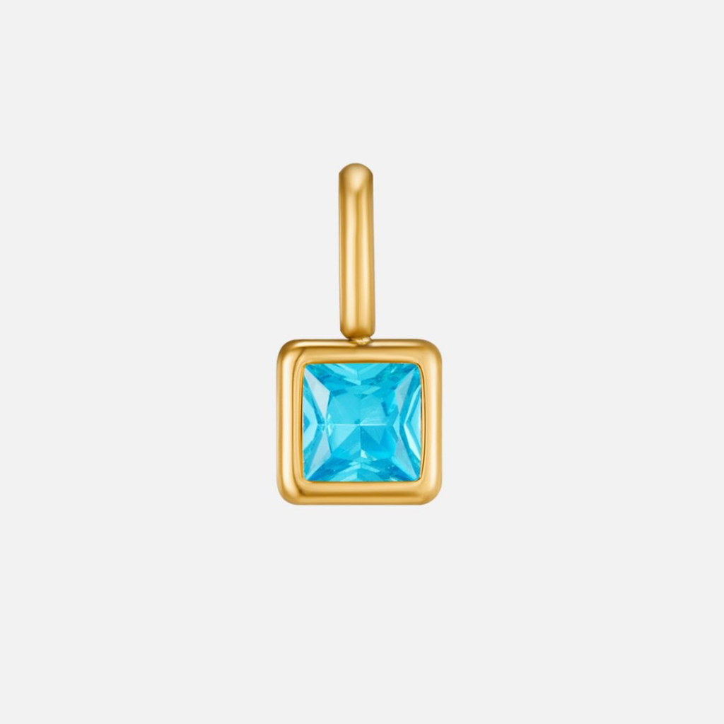 Gold Tone Square Pendant Birthstone Necklace