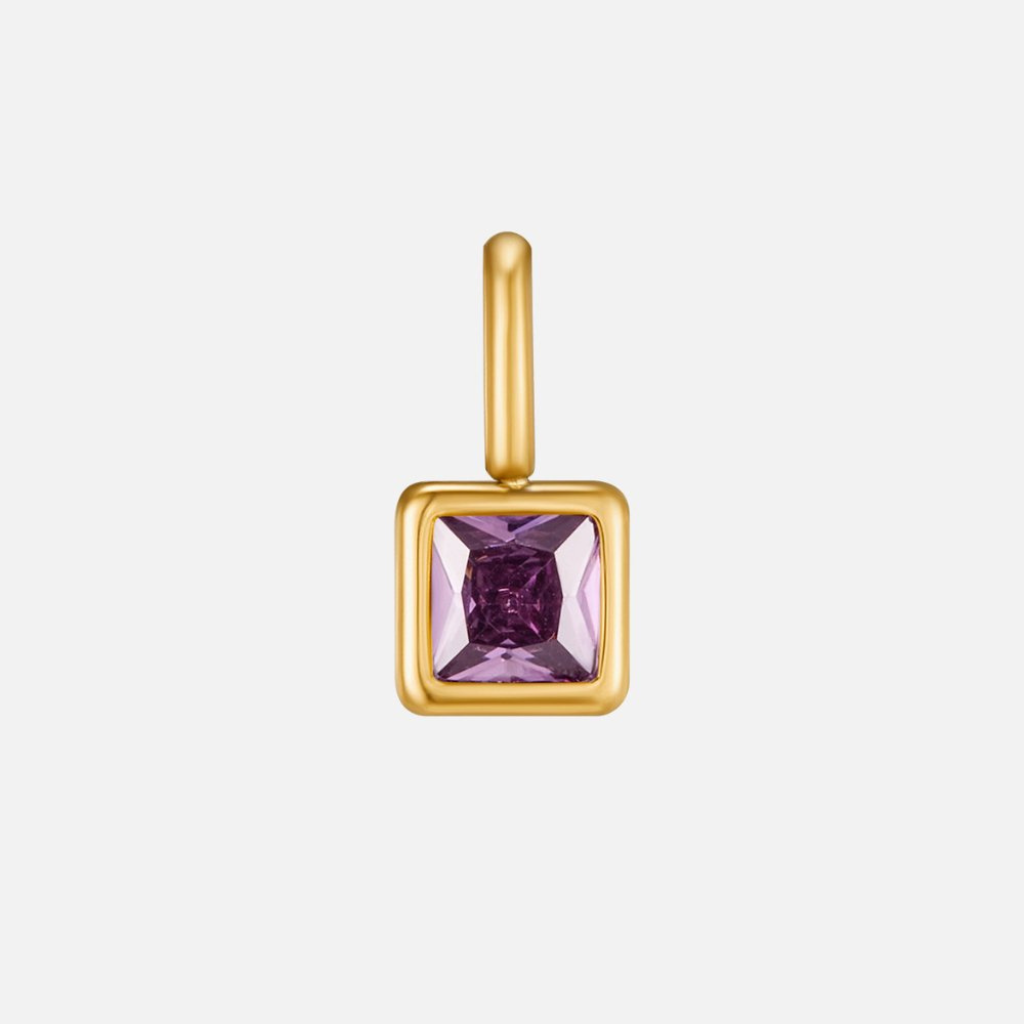 Gold Tone Square Pendant Birthstone Necklace