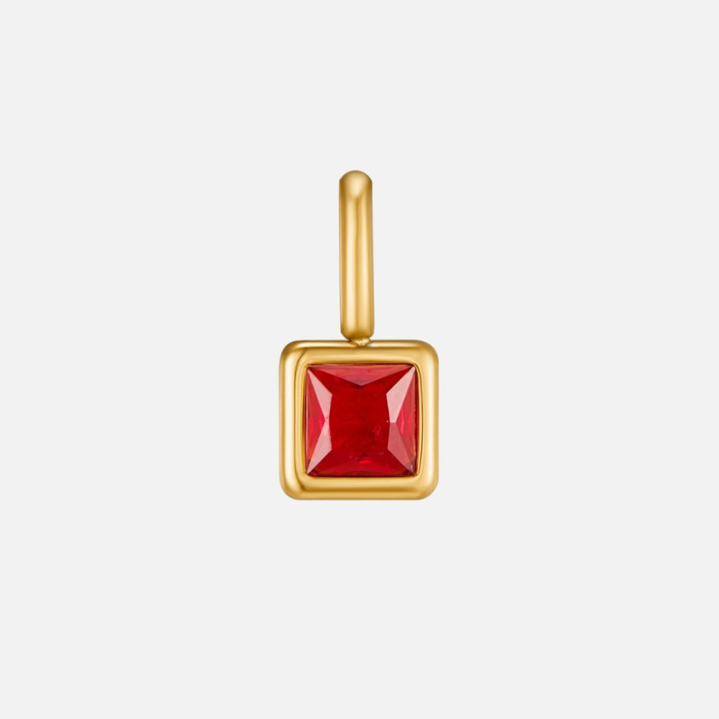 Gold Tone Square Pendant Birthstone Necklace
