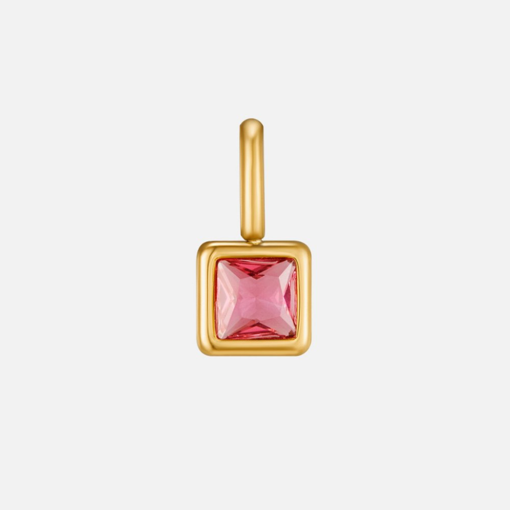 Gold Tone Square Pendant Birthstone Necklace