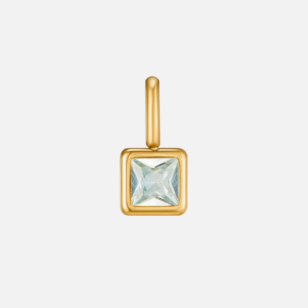 Gold Tone Square Pendant Birthstone Necklace