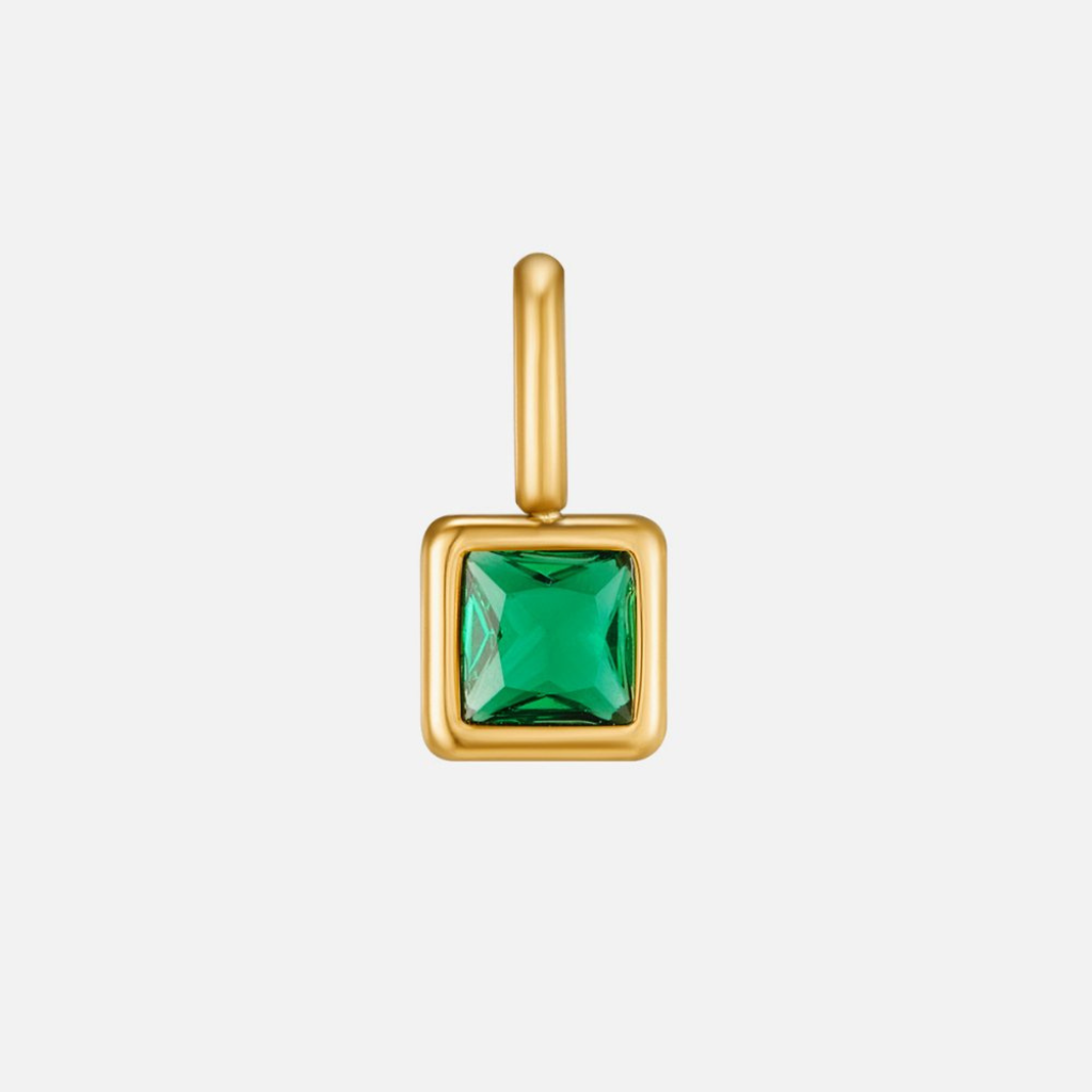 Gold Tone Square Pendant Birthstone Necklace