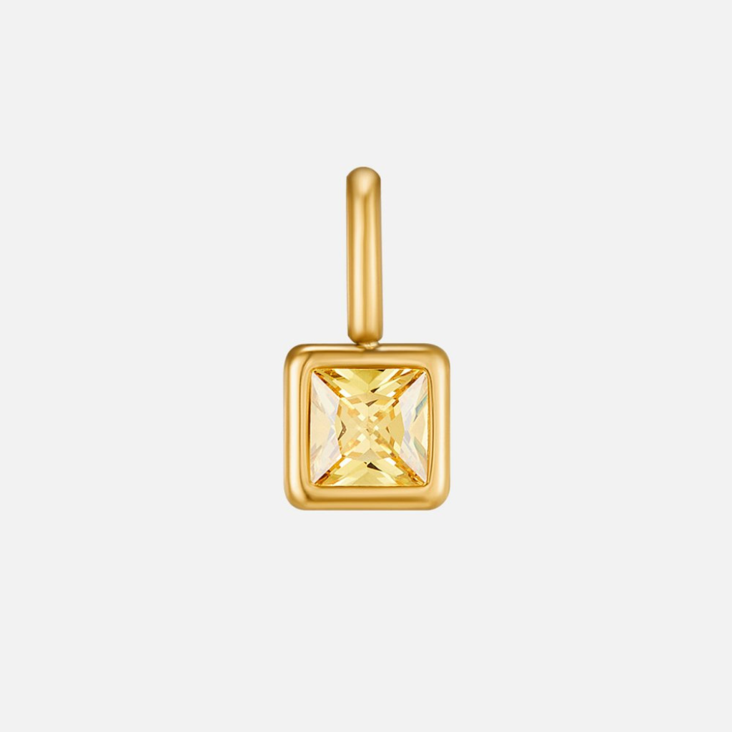 Gold Tone Square Pendant Birthstone Necklace