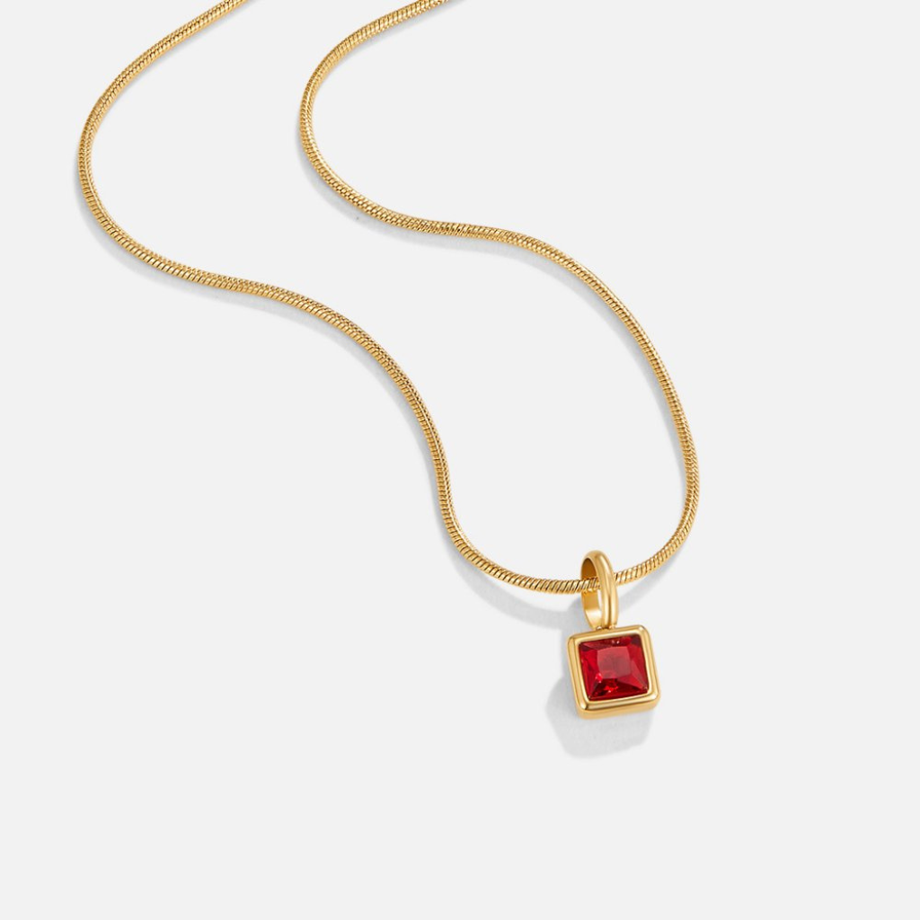 Gold Tone Square Pendant Birthstone Necklace
